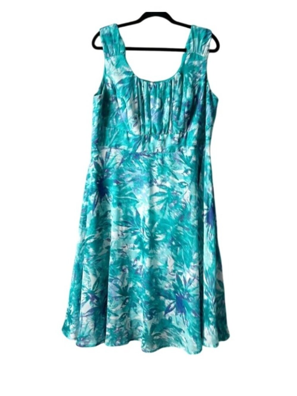 Signature Ella Womens Sleeveless Floral Dress 20W Blue & Teal